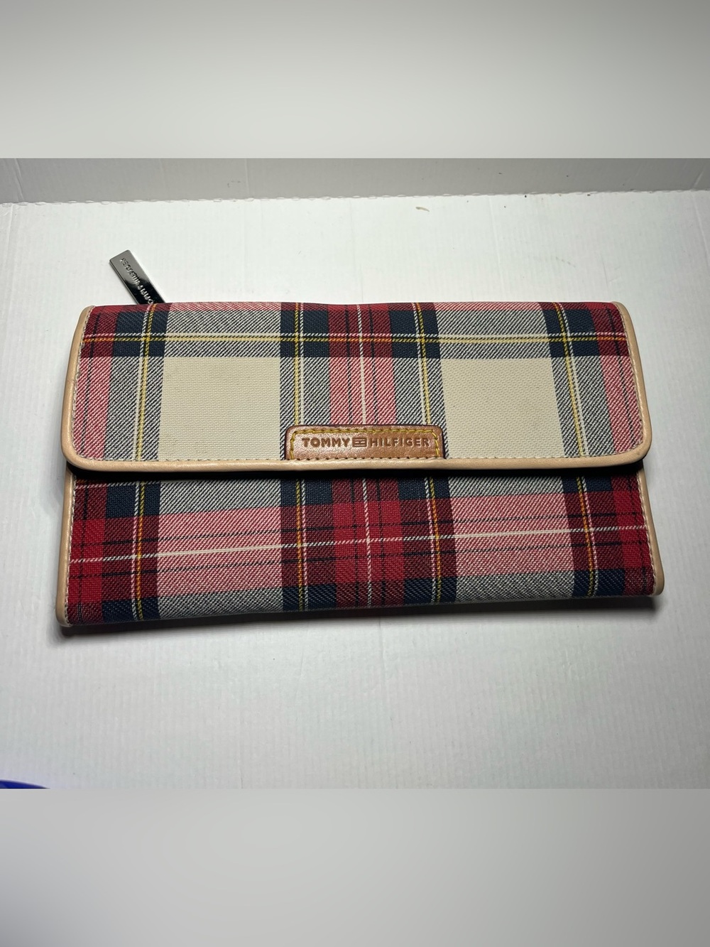 Tommy Hilfiger Red, Navy & Cream Plaid Foldover Wallet